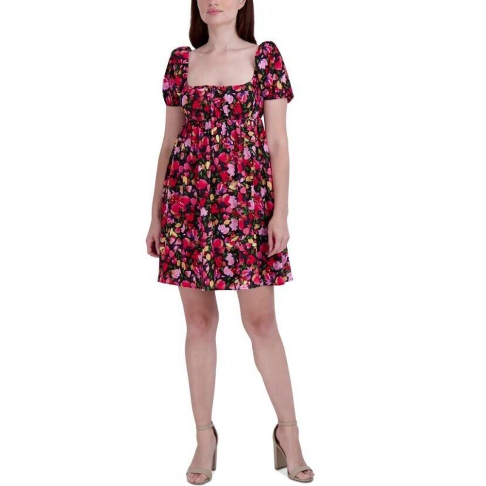 BCBGenerationTie Front Mini Fit & Flare Dress in Watercolor Wildflow Size 2 $108